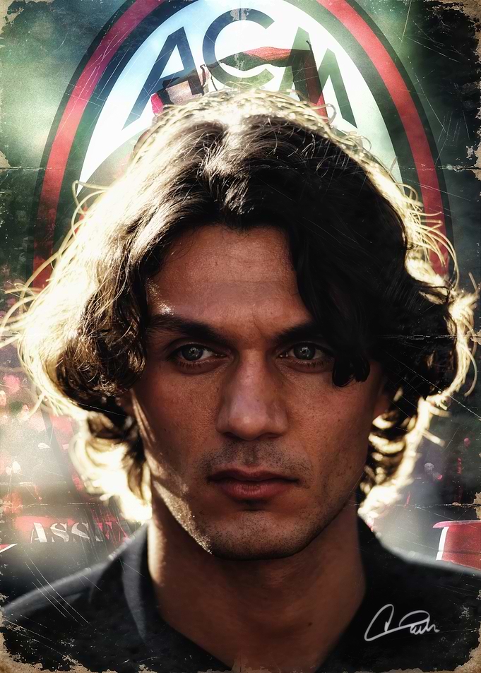 Paolo Maldini portrait with AC Milan logo