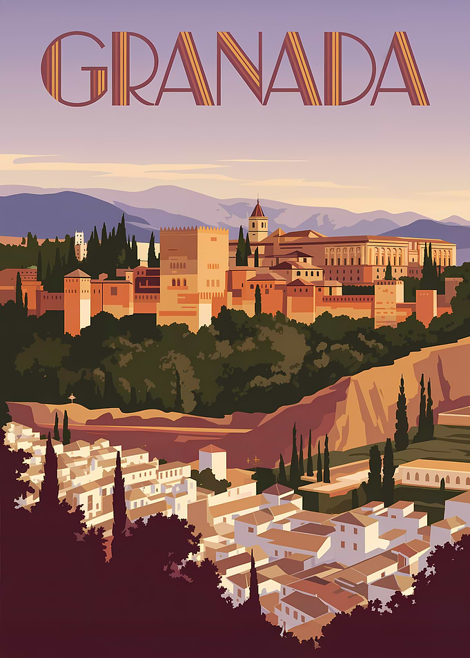 Granada Cityscape Travel Poster Art