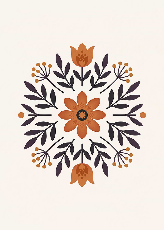 Floral Mandala with Orange and Purple