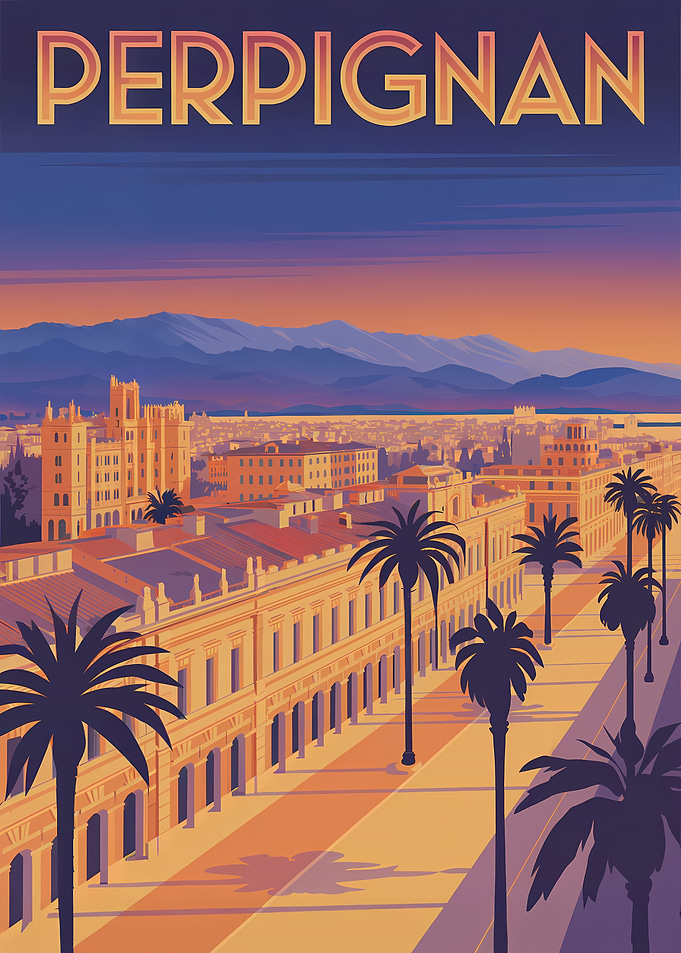 Perpignan Cityscape Travel Poster