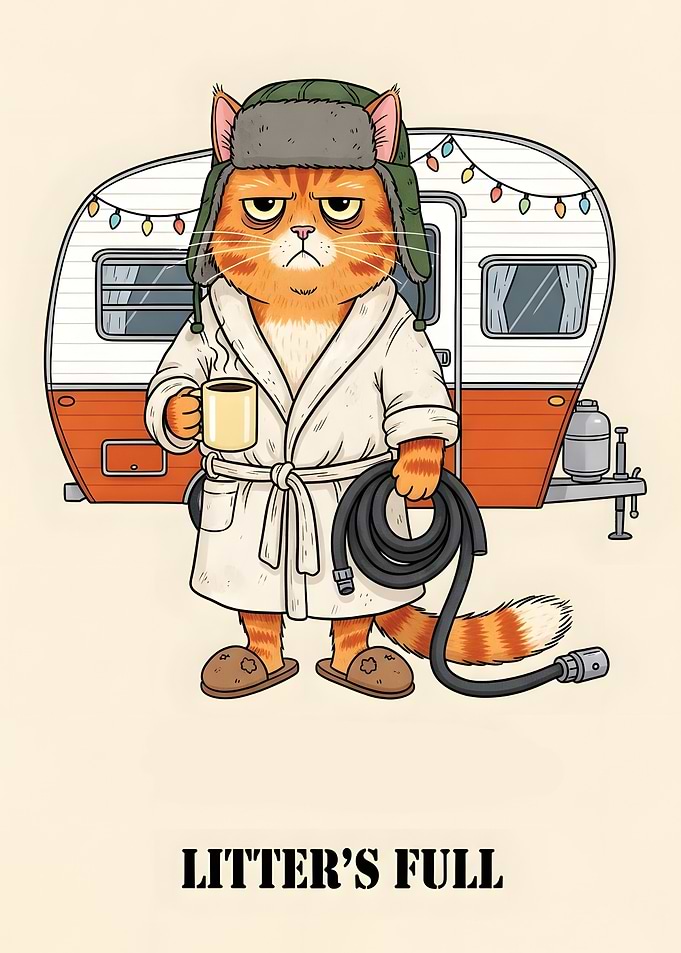 Grumpy Cat Camper Cartoon Illustration