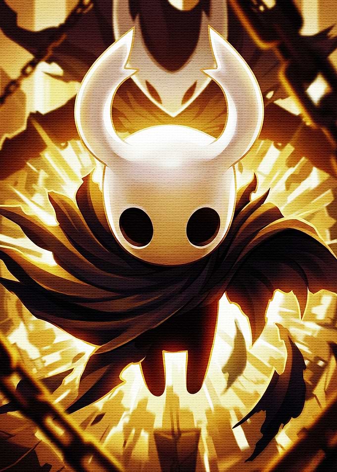 Hollow Knight character in golden light