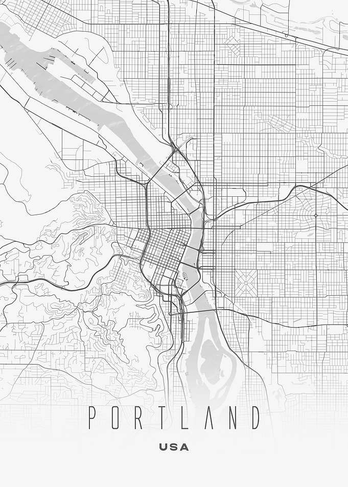 Portland, USA - Minimal White City Map, Wall Art Print