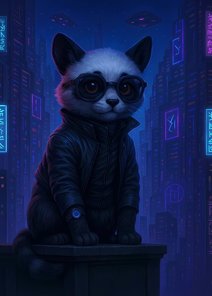Cyberpunk Cat with Glasses