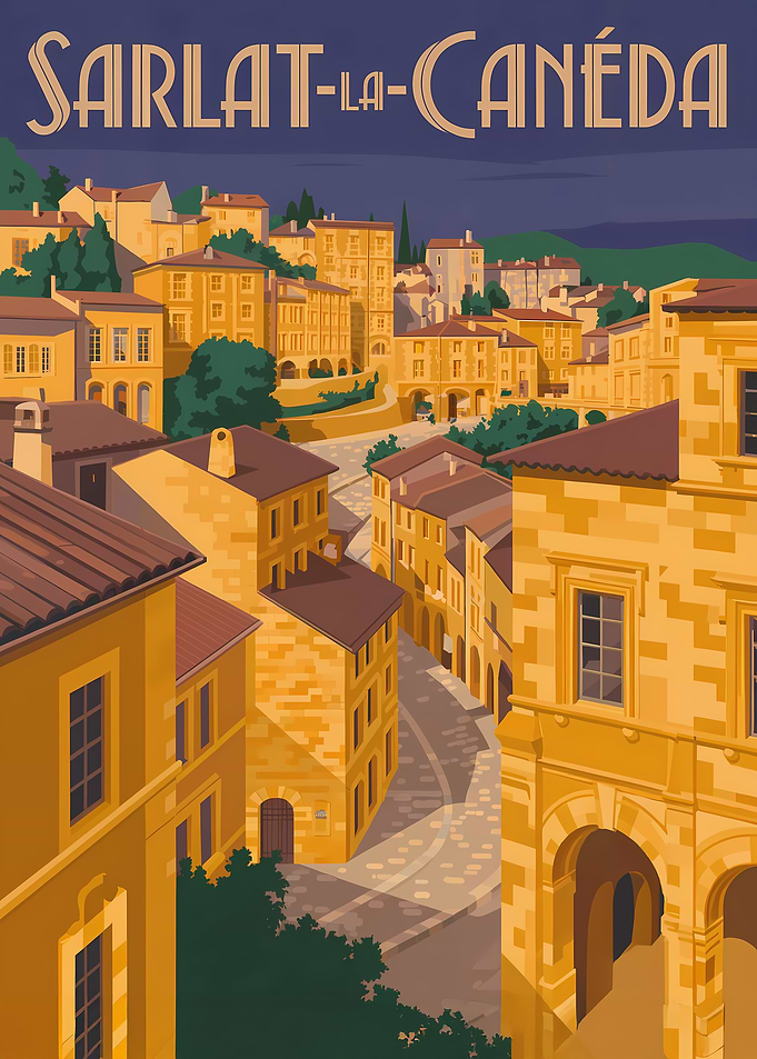 Sarlat-la-Caneda Cityscape Illustration