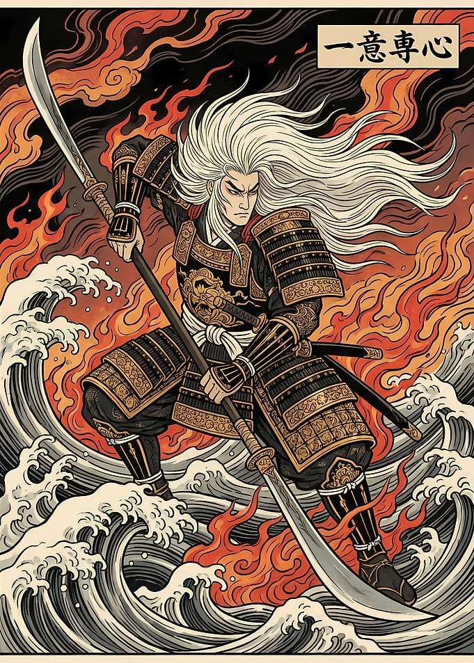 Samurai Warrior in Fire and Water
