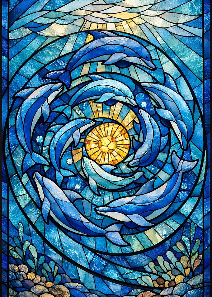 Dolphin Stained Glass Window Art
