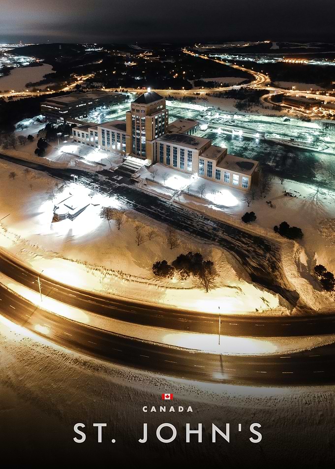 St. John's, Canada at Night in Winter