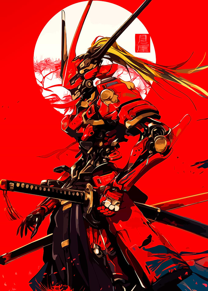 Red Samurai Robot with Katana
