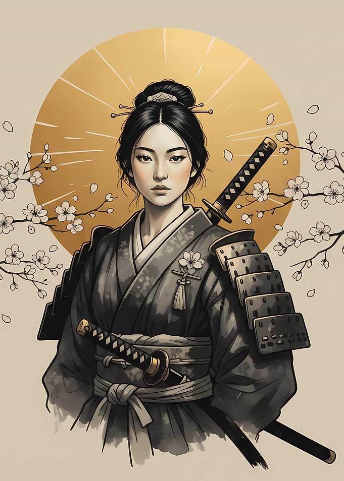 Female Samurai with Cherry Blossoms