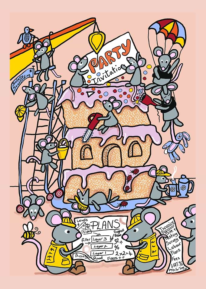 Mice Building a Cake Party Invitation