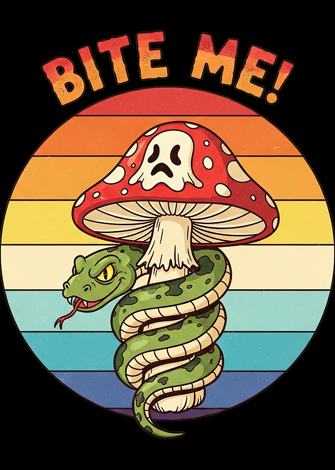 Bite Me Mushroom Snake Cartoon