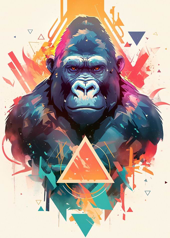 Abstract Gorilla Portrait with Geometric Shapes