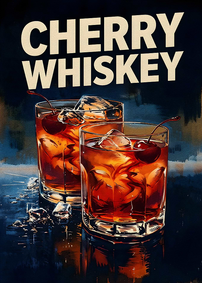 Cherry Whiskey Cocktail Illustration