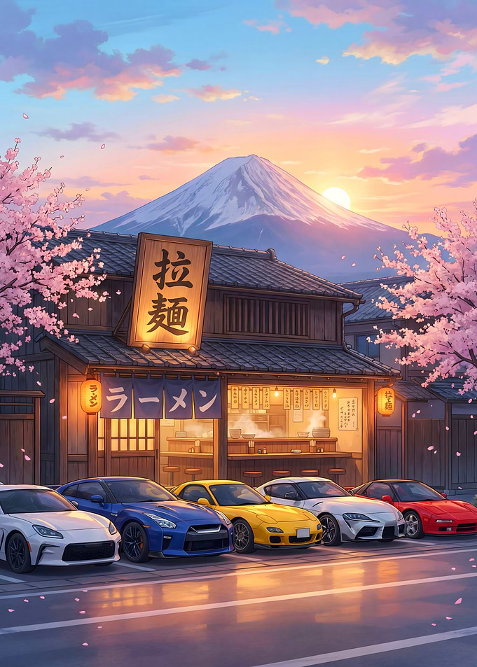 Anime Ramen Shop with JDM Sports Cars