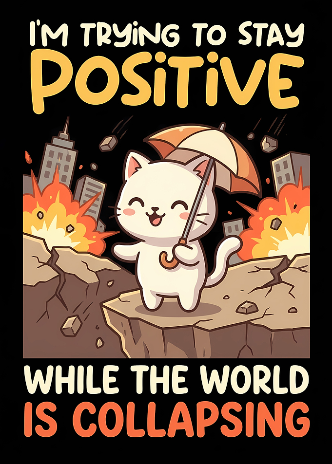 Positive Cat During Apocalypse Cartoon