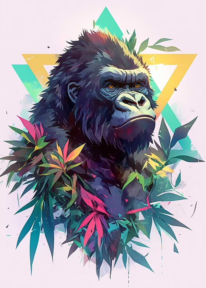Colorful Gorilla Portrait with Geometric Background