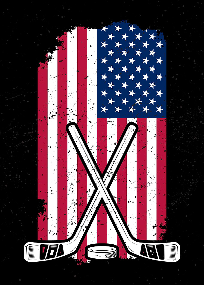 American Flag Hockey Sticks and Puck