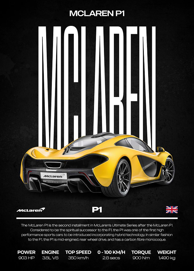 McLaren P1 Yellow Sports Car Poster