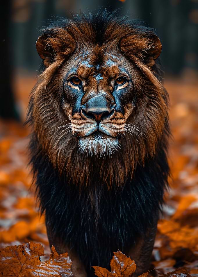 Majestic Lion Portrait in Autumnal Setting