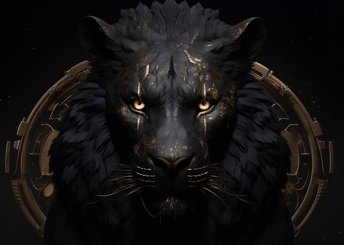 Black lion with Golden Accents
