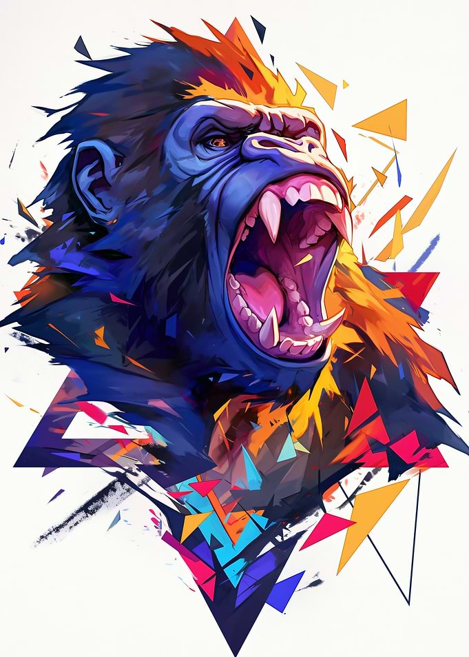 Abstract Gorilla Roar Colorful Art