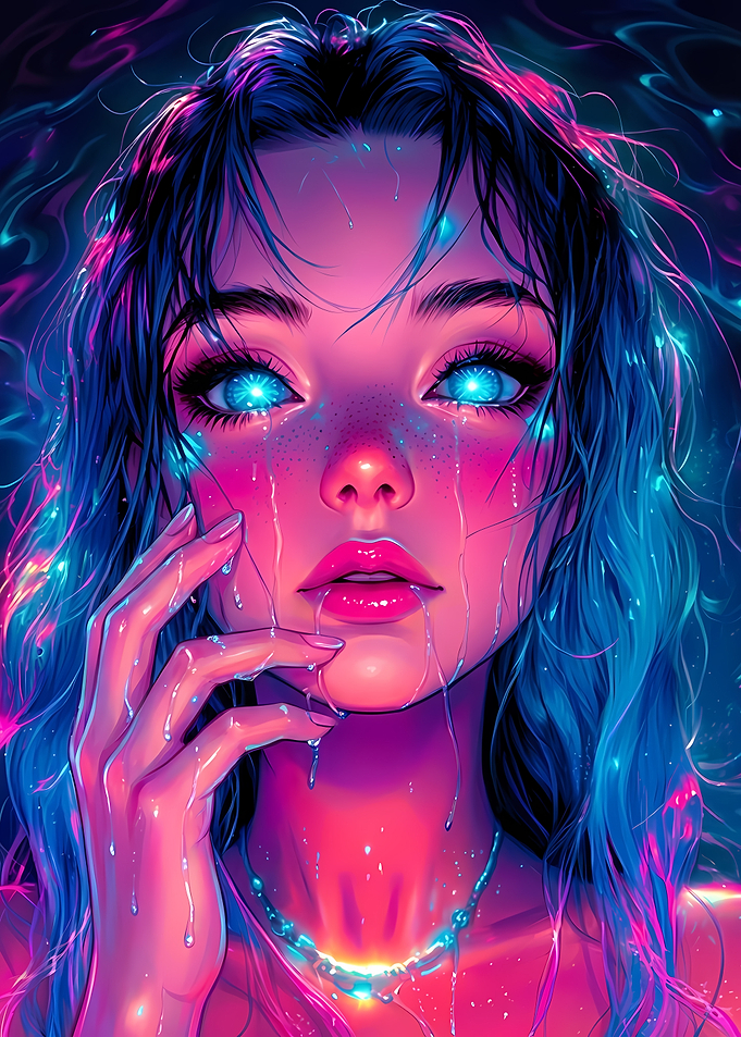 Neon Tears: Digital Portrait of a Woman