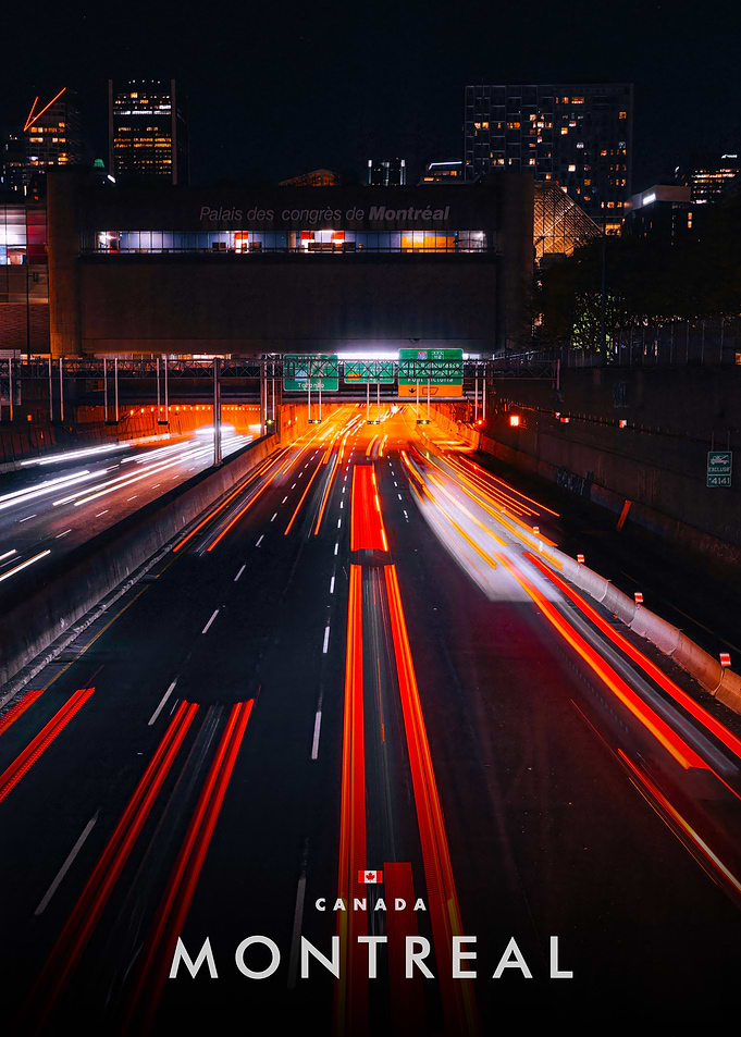 Montreal at Night: Highway Light Trails