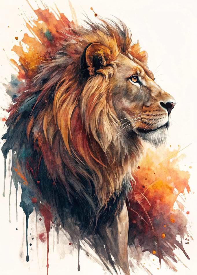 Watercolor Lion Portrait