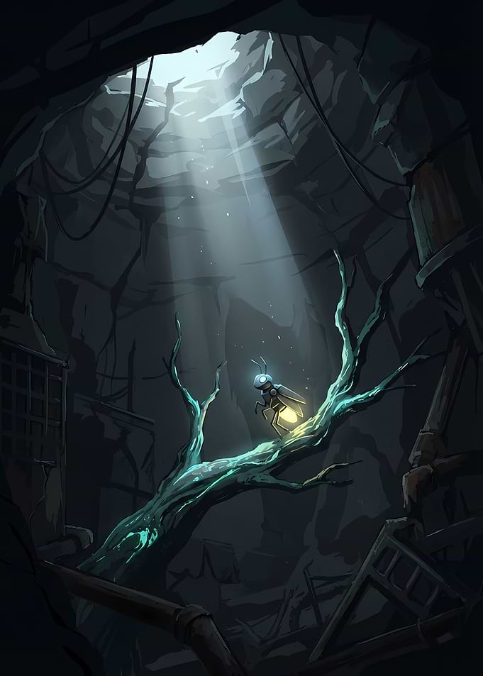 Glowing Bug in Dark Cave