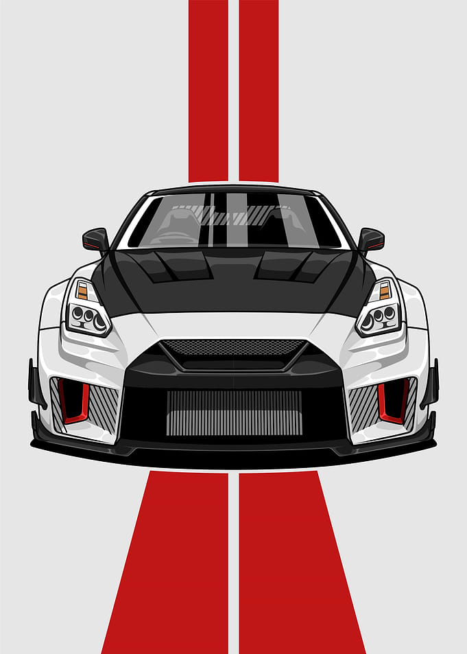 Nissan GT-R R35 Front View Illustration
