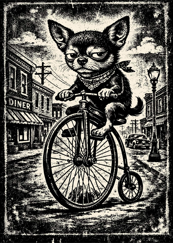 Chihuahua on Penny-Farthing Bicycle