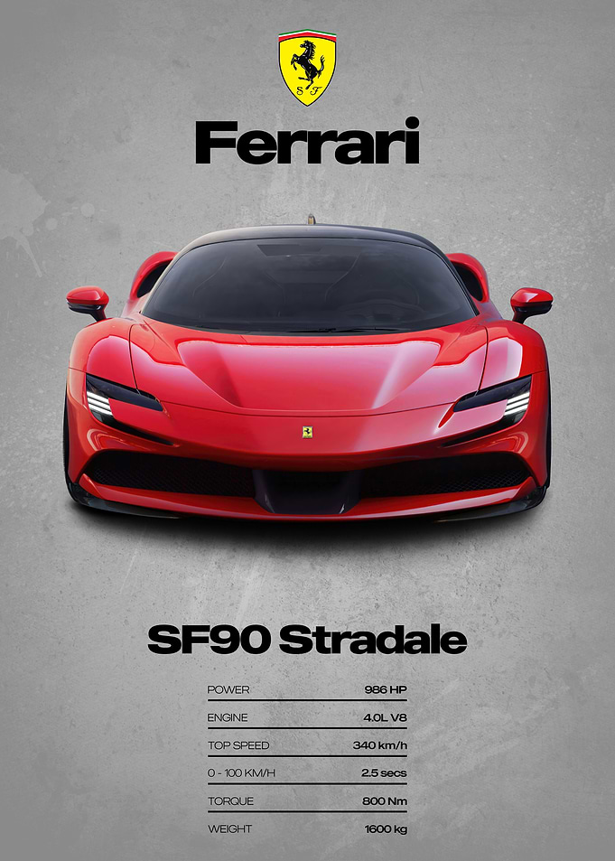 Ferrari SF90 Stradale Car Poster