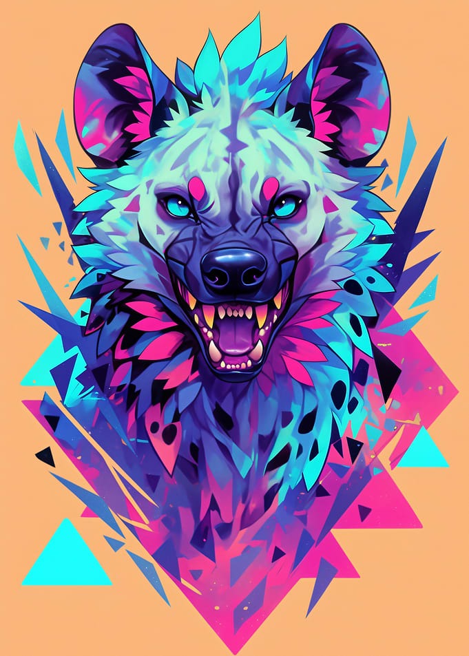 Colorful Hyena Portrait with Geometric Shapes
