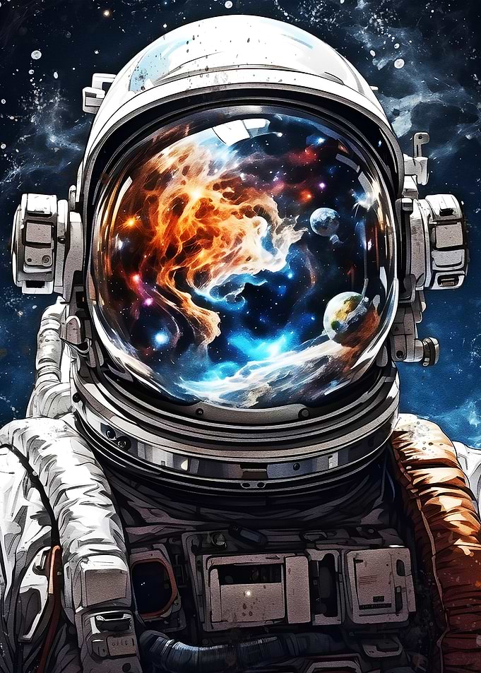 Astronaut in Space with Nebula Reflection