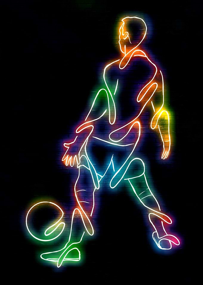 Neon Soccer Player Dribbling Ball