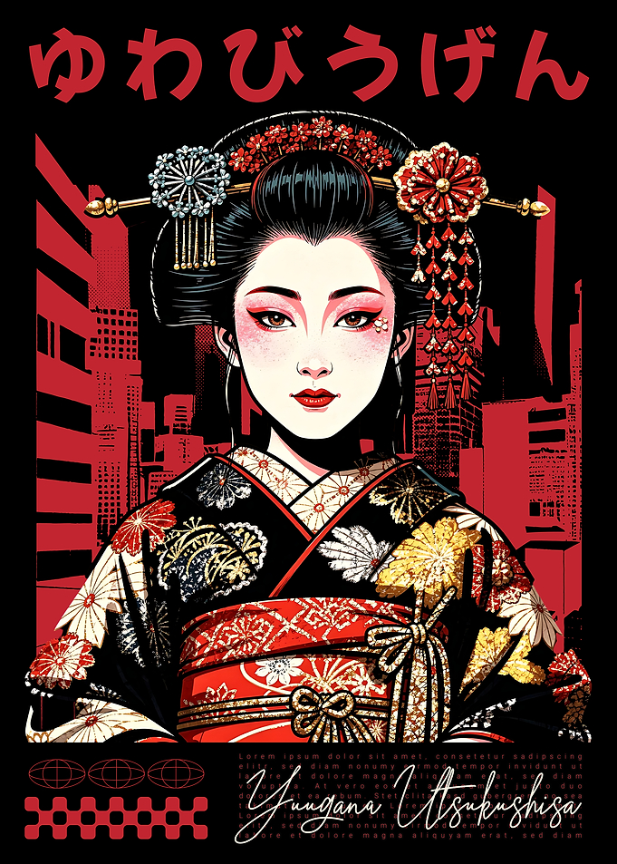 Geisha in Red Cityscape