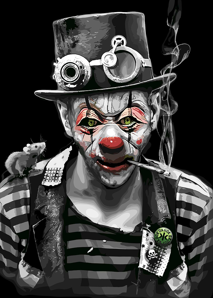 Steampunk Clown with Rat and Cigarette