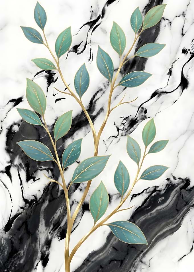 Elegant Leaves on Marble Background