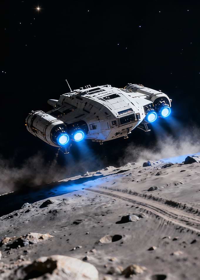 Spaceship landing on a lunar surface