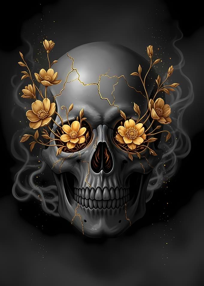 Skull with Golden Flowers