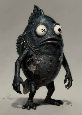 Anthropomorphic Fish Creature with Patches