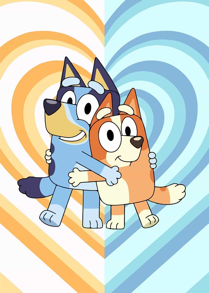 Bluey and Bingo Hugging Cartoon