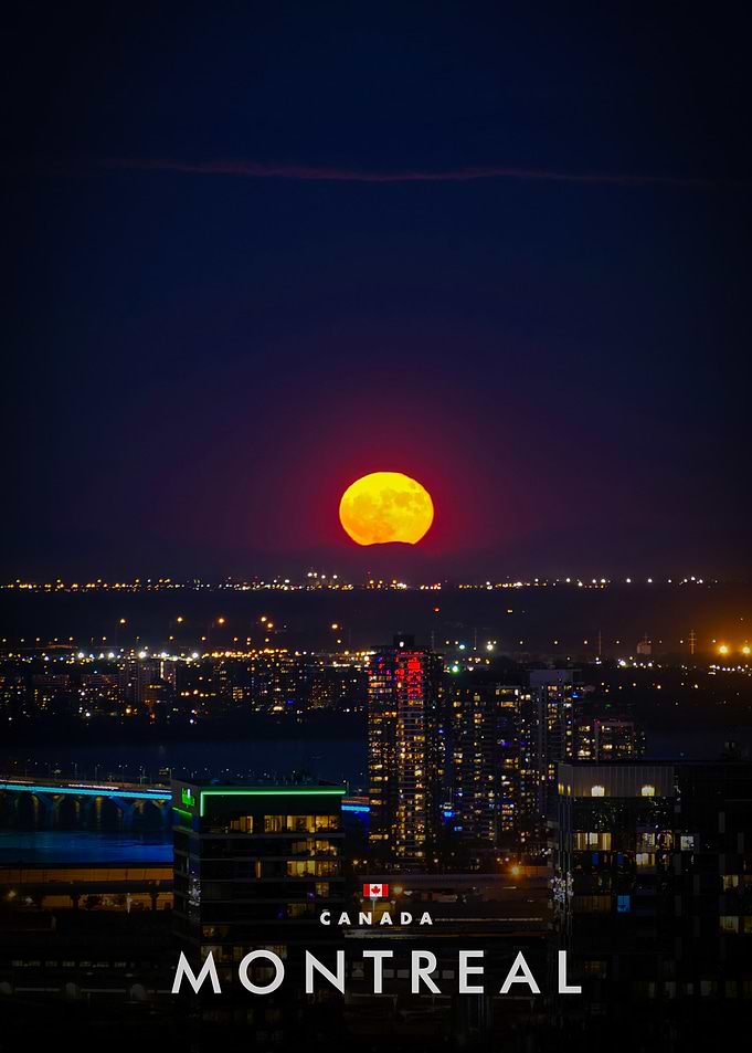 Montreal cityscape with a full moon