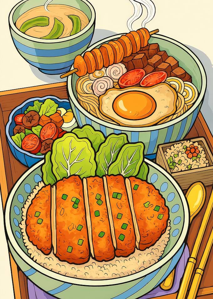 Japanese Food Still Life Illustration