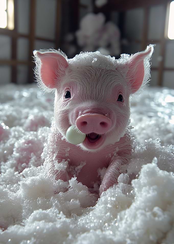 Cute Piglet in White Fluff