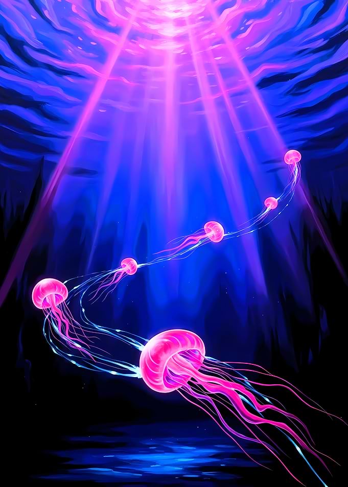 Jellyfish in Deep Blue Sea