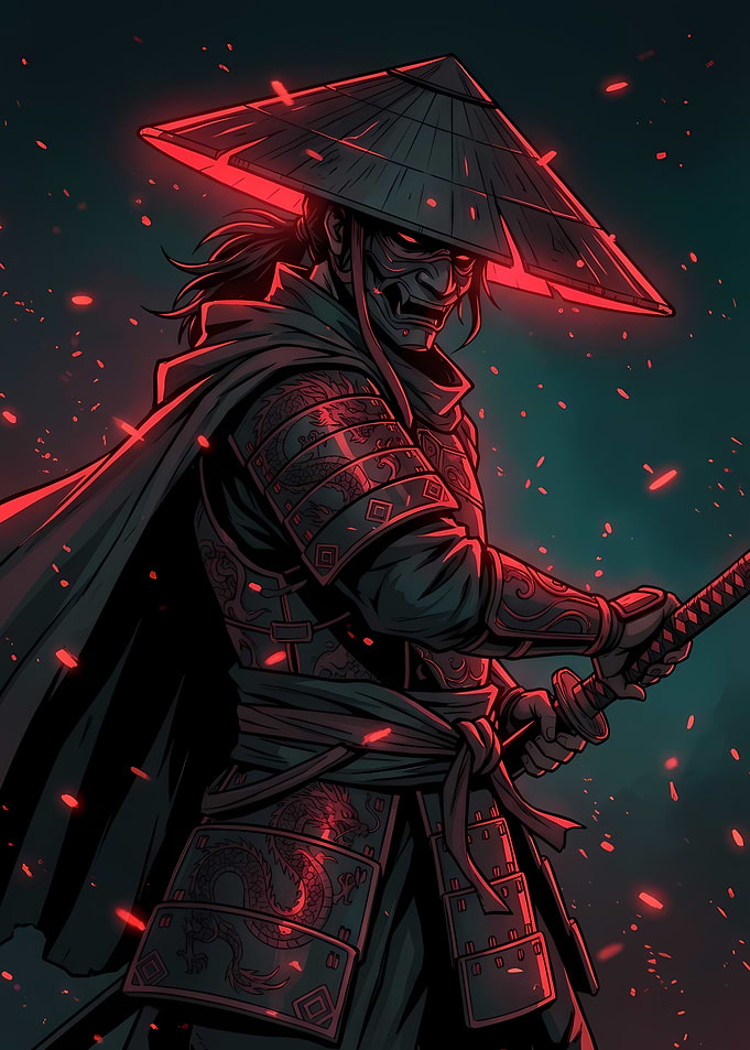 Red Samurai Warrior with Katana