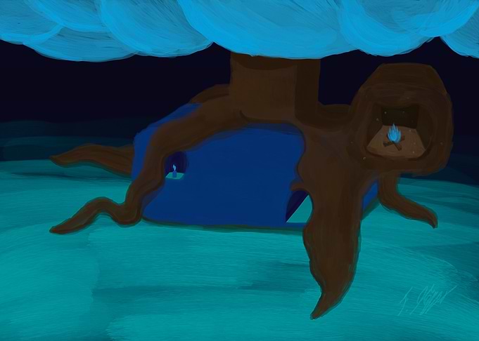 Treehouse with Fireplace Digital Art