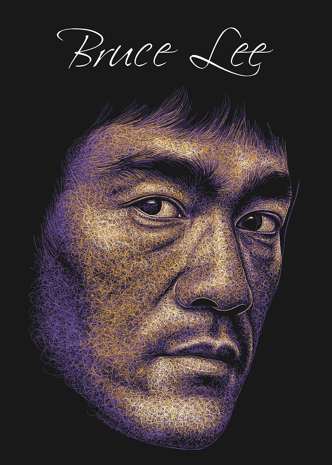 Bruce Lee Portrait - Detailed Line Art
